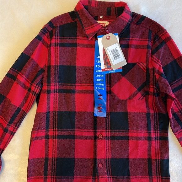 NWT Levi’s Boys buffalo plaid flannel button down shirt size 10/12 - Picture 2 of 6
